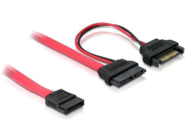 DeLock Cable Slim SATA female > SATA 7 pin + SATA 15 pin 5 V 50cm