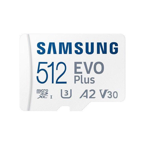 SAMSUNG Memóriakártya, EVO Plus microSDXC kártya, 512GB, UHS-1, U3, V30, A2,
+ SD Adapter, R160/W