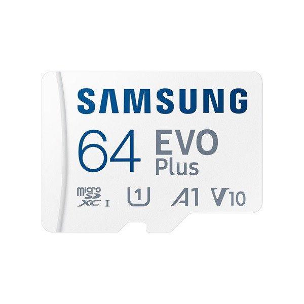 SAMSUNG Memóriakártya, EVO Plus microSDXC kártya, 64GB, UHS-I, U1, V10, A1, +
SD Adapter, R160/W