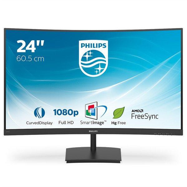 PHILIPS Ívelt VA monitor 23.6" 241E1SC, 1920x1080, 16:9, 250cd/m2, 4ms,
VGA/HDMI