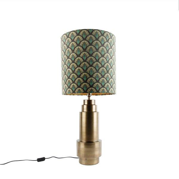 Asztali lámpa bronz bársony árnyékolóval páva mintával 40 cm - Bruut