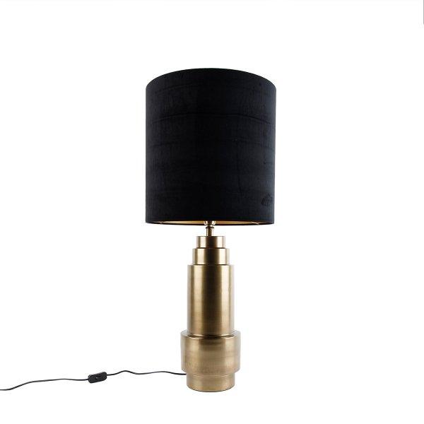 Asztali lámpa bronz bársony árnyékolóval fekete arannyal 40 cm - Bruut