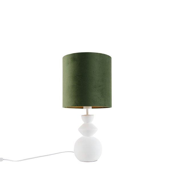 Design asztali lámpa fehér bársony árnyékolóval, zöld színben,
aranyozott, 25 cm - Alisia