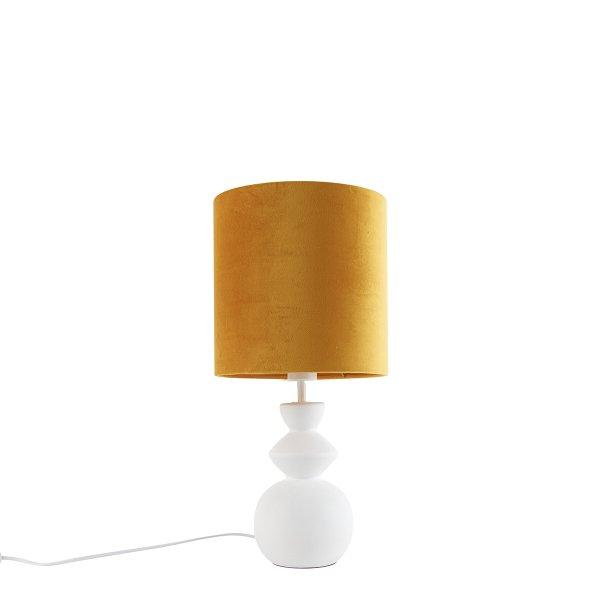 Design asztali lámpa fehér bársony árnyékolóval sárga arannyal 25 cm -
Alisia
