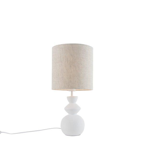 Design asztali lámpa fehér textilbúrával, világos szürke 25 cm - Alisia