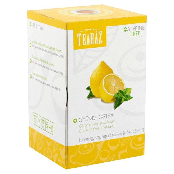 Teaház gyümölcstea citrom juice ízesítéssel citromfűvel, mentával 20x2g
40 g