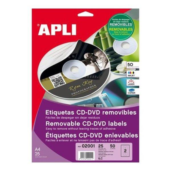 Etikett, CD/DVD, A4, matt, eltávolítható, APLI