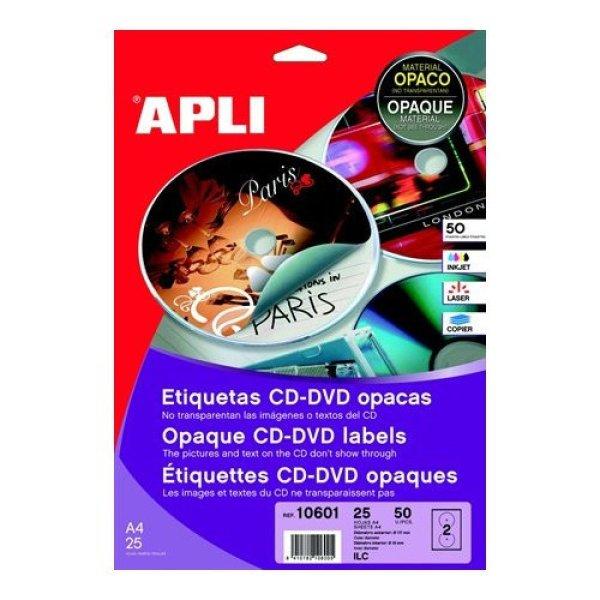 Etikett, CD/DVD, A4, teljes lefedettségű, matt, APLI "Mega"