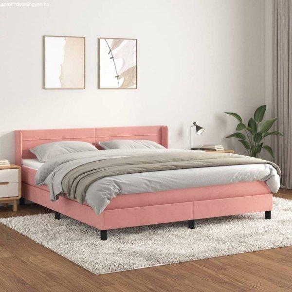 Rózsaszín bársony rugós ágy matraccal 180x200 cm
