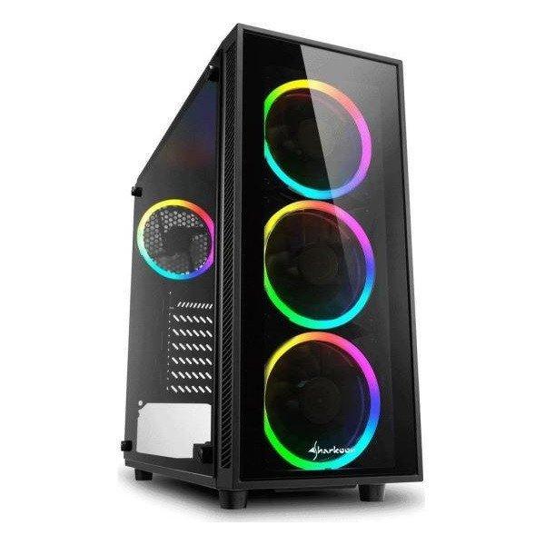 Sharkoon Számítógépház - TG4 RGB (fekete; üveg oldal; alsó táp; ATX;
4x120mm RGB Ventillátor; 2xUSB3.0; I/O)