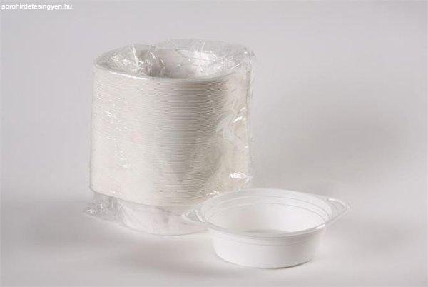 Műanyag gulyás tányér, tetőzhető, 750 ml, 50 db, fehér