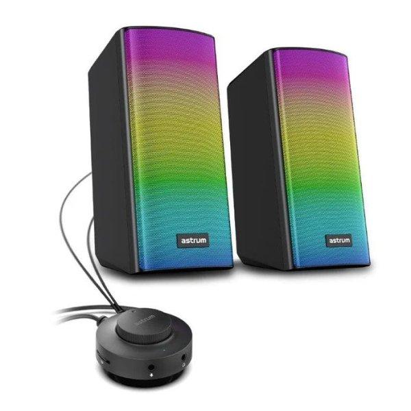 Astrum SU030 2.0 csatornás AUX bemenet/USB/microSD RGB hangszóró USB-s
áramellátással, hangerőszabályozóval, 6W