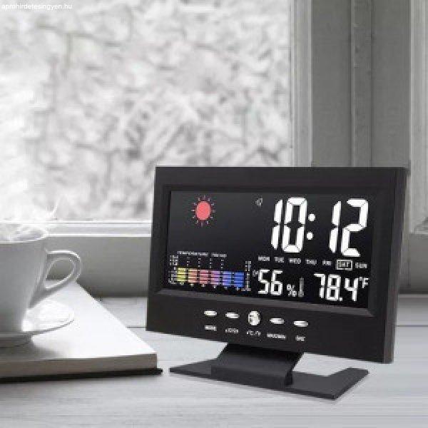 Időjárás állomás óra - színes képernyő, hőmérséklet és
páratartalom