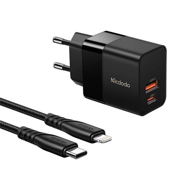 Mcdodo CH-1952 USB + USB-C, 20 W töltő + USB-C - Lightning kábel (fekete)