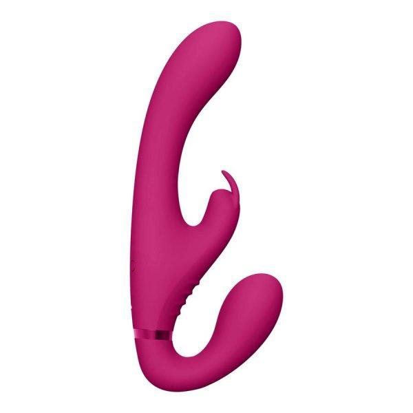 Vive Suki - akkus, tartópánt nélküli felcsatolható vibrátor nyuszis
csiklóizgatóval (pink)