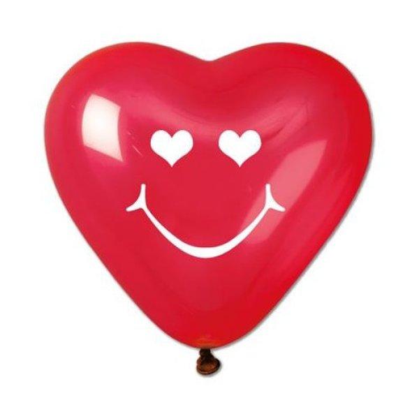 Lufi, 40 cm, szív alakú, smiley, piros