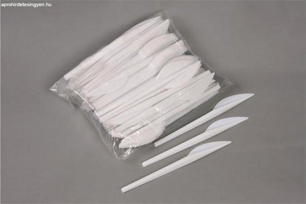 Kés, műanyag, többször használatos, 17 cm, 40 db "Prima", fehér