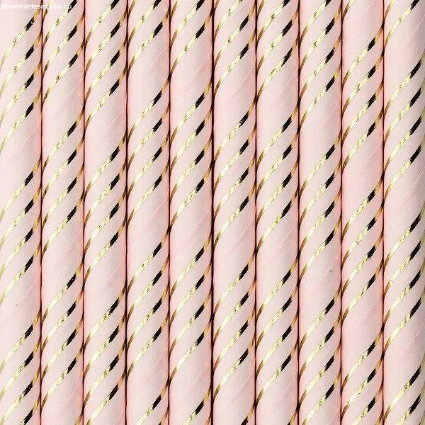 PartyDeco szívószál, papír, világos rózsaszín, 19,5 cm, 10 db