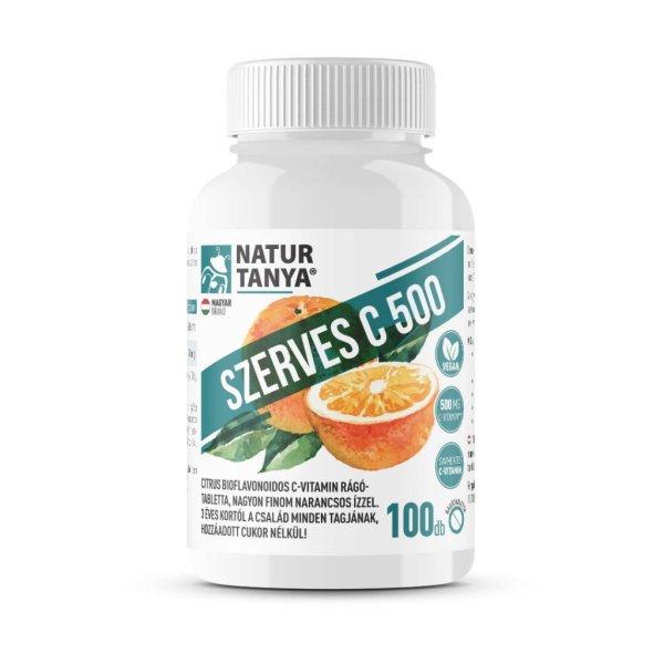 Natur Tanya® SZERVES C 500 – Savmentes, gyomorbarát C-vitamint és citrus
bioflavonoidokat tartalmazó, narancs ízű étrend-kiegészítő
rágótabletta, természetes sztévia édesítőszerrel