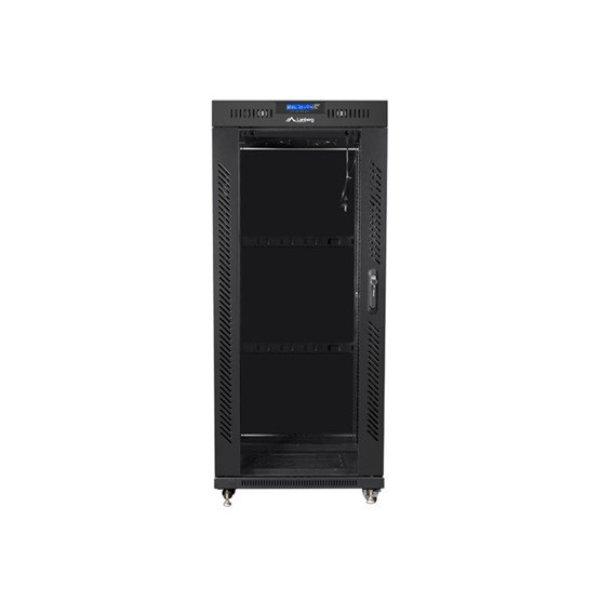 19" szabadonálló rack szekrény 27U/800X1200 üvegajtó, lapraszerelt,
LCD kijelző, fekete