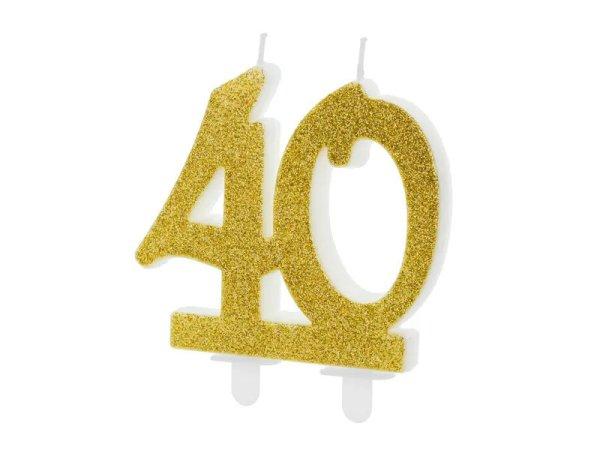 PartyDeco születésnapi glitter gyertya, 40, arany, 10cm