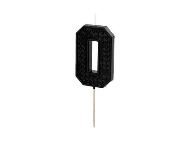 PartyDeco születésnapi lego gyertya, 0, fekete, 6cm