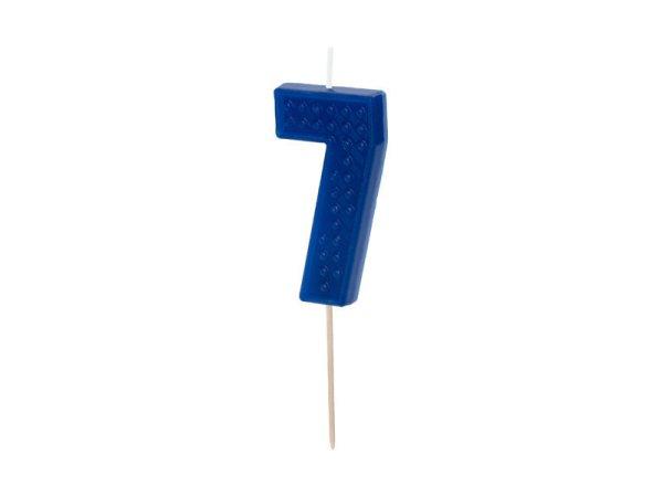 PartyDeco születésnapi lego gyertya, 7, kék, 6cm
