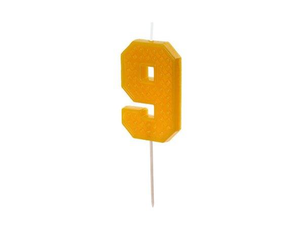 PartyDeco születésnapi lego gyertya, 9, sárga, 6cm