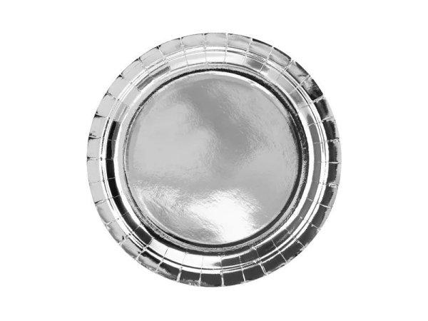 PartyDeco tányér, papír, kerek, ezüst, 23 cm, 6db