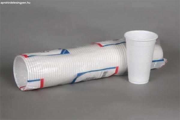 Műanyag pohár, 3 dl, 50 db, fehér