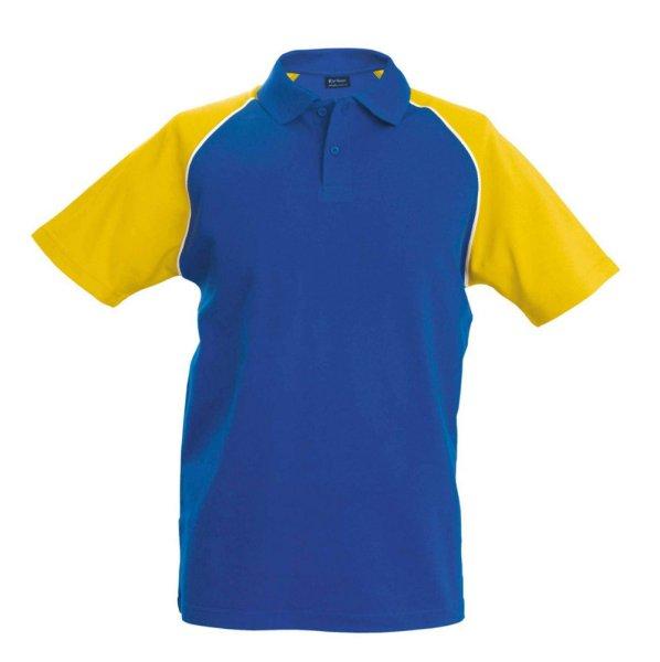 Férfi baseball galléros rövid ujjú piké póló, Kariban KA226, Royal
Blue/Yellow-L