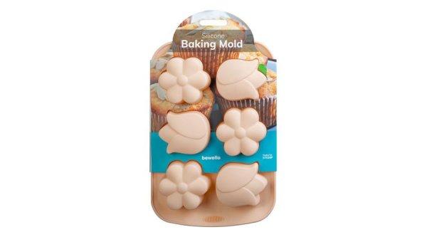 6 adagos virág alakú Bewello szilikon muffin sütőforma