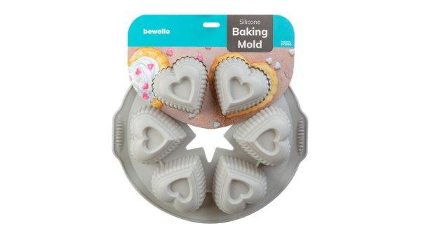 6 adagos szív alakú Bewello szilikon muffin sütőforma