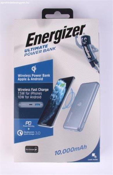 Hordozható akkumulátor, vezeték nélküli Qi töltés, 10000 mAh, 10W,
ENERGIZER "Ultimate"