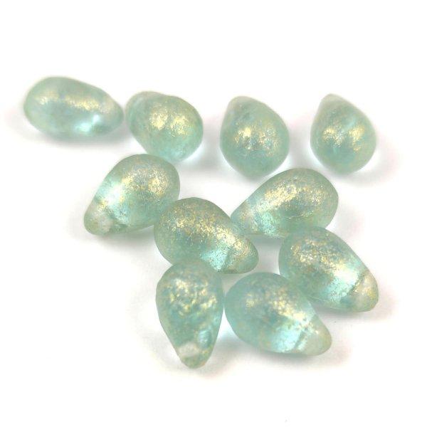 Cseh préselt csepp gyöngy - Aqua Etched Gold - 6x9mm (tetején fúrt)