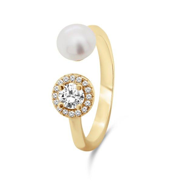 Brilio Silver Gyönyörű aranyozott gyűrű valódi
gyönggyel és cirkónium kövekkel RI062Y 60 mm