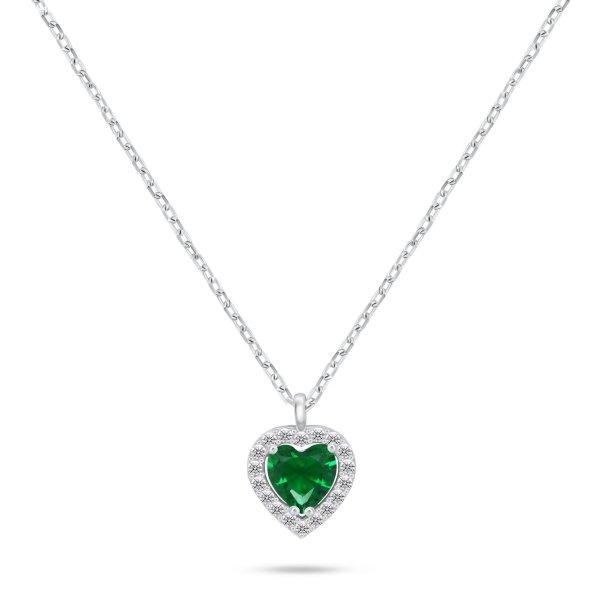 Brilio Silver Ezüst szív nyaklánc zöld cirkónium
kővel NCL158WG
