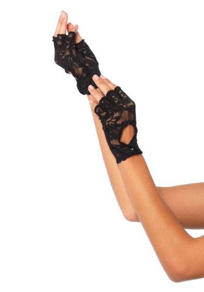  Lace Keyhole Gloves, black, O/S 