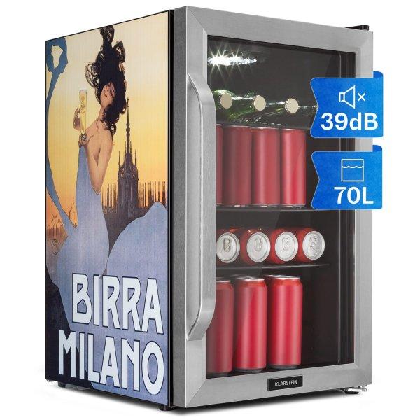 Klarstein Beersafe 70 Birra Milano Edition, hűtőszekrény, 70 liter, 3 polc,
panoráma üvegajtó, rozsdamentes acél