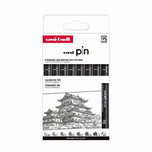 UNI PIN 8 darabos rajzmarker készlet Classic (7 db fekete rajzmarker:
0,03/0,1/0,3/0,5/0,7/0,9/1,2 mm, Brush Black)