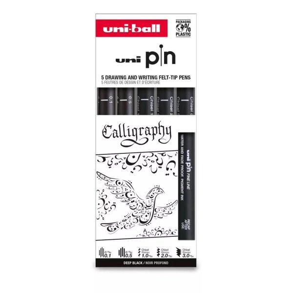 UNI PIN 5 darabos rajzmarker készlet Calligraphy (fekete rajzmarker: 0.1/ 0.5,
Vágott 1.0, Vágott 2.0, Vágott 3.0)