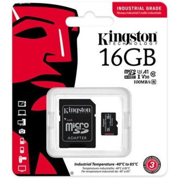 Kingston 16GB Industrial UHS-1 Class10 U3 V30 A1 vízálló microSDHC
memóriakártya