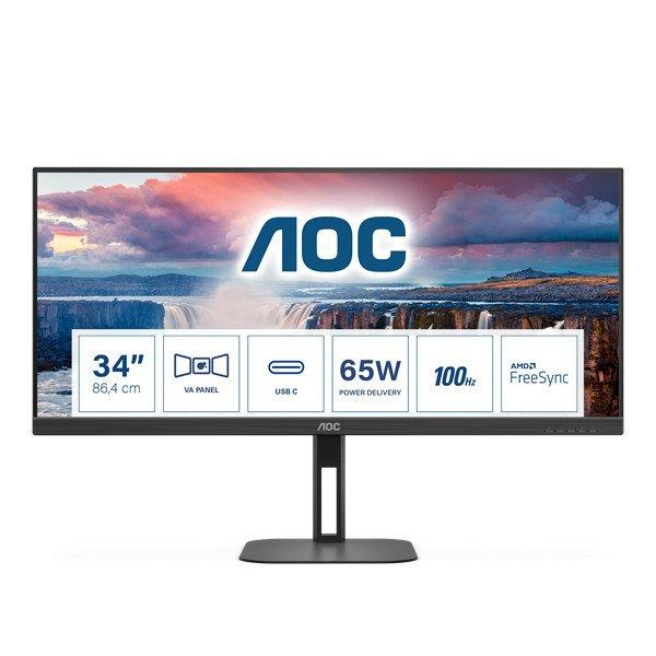 AOC VA monitor U34V5C/BK, 3440x1440, 21:9, 300cd/m2, 1ms,
HDMI/DisplayPort/USB-C/4xUSB, hangszóró