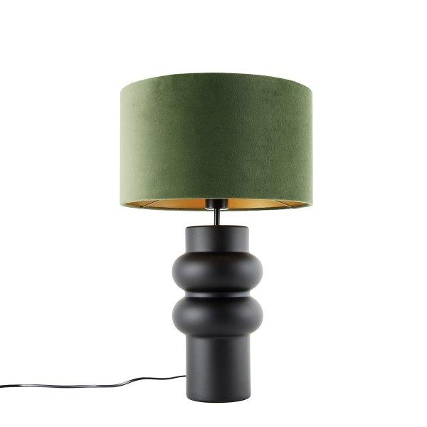 Design asztali lámpa fekete bársony árnyékolóval zöld arannyal 35 cm -
Alisia