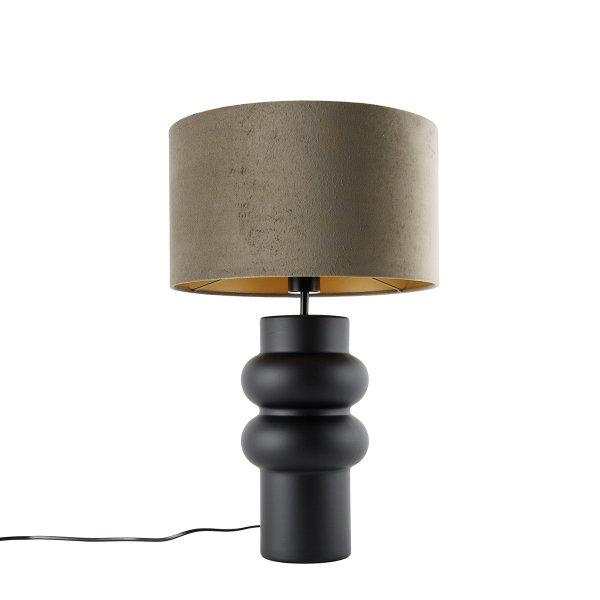 Design asztali lámpa fekete bársony árnyékolóval, taupe és arany színben,
35 cm - Alisia