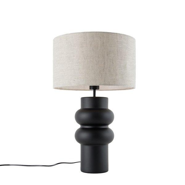 Design asztali lámpa fekete szövetbúrával világos szürke 35 cm - Alisia