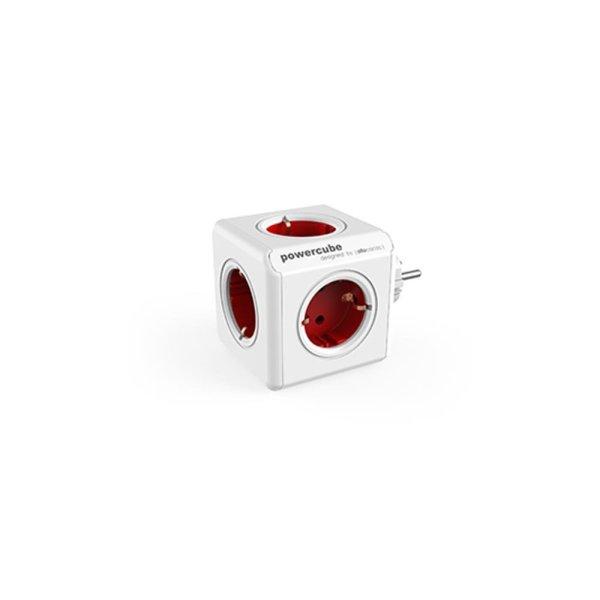Elosztó, 5 aljzat, ALLOCACOC "PowerCube Original DE", fehér-piros