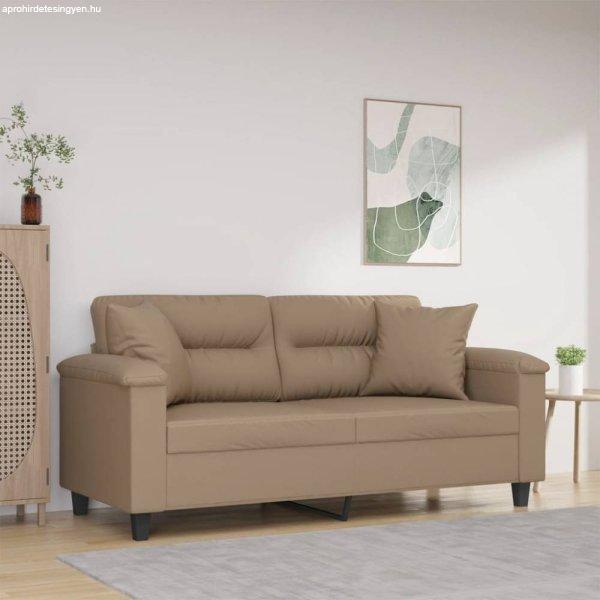2 személyes cappuccino színű műbőr kanapé díszpárnákkal 140 cm