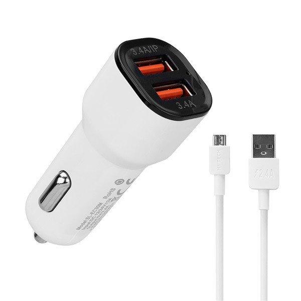 S-Link Autós töltő - SL-EC30M (2db USB, 5V/2.4A/3,4A, 17W, Micro usb, 100cm
adat+töltőkábel, fehér)