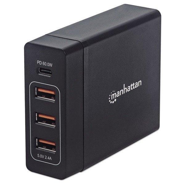 Manhattan Telefon töltő - 1db USB-C: 20V/3A, 3db USB-A: 5V/2.4A, Total: 72W